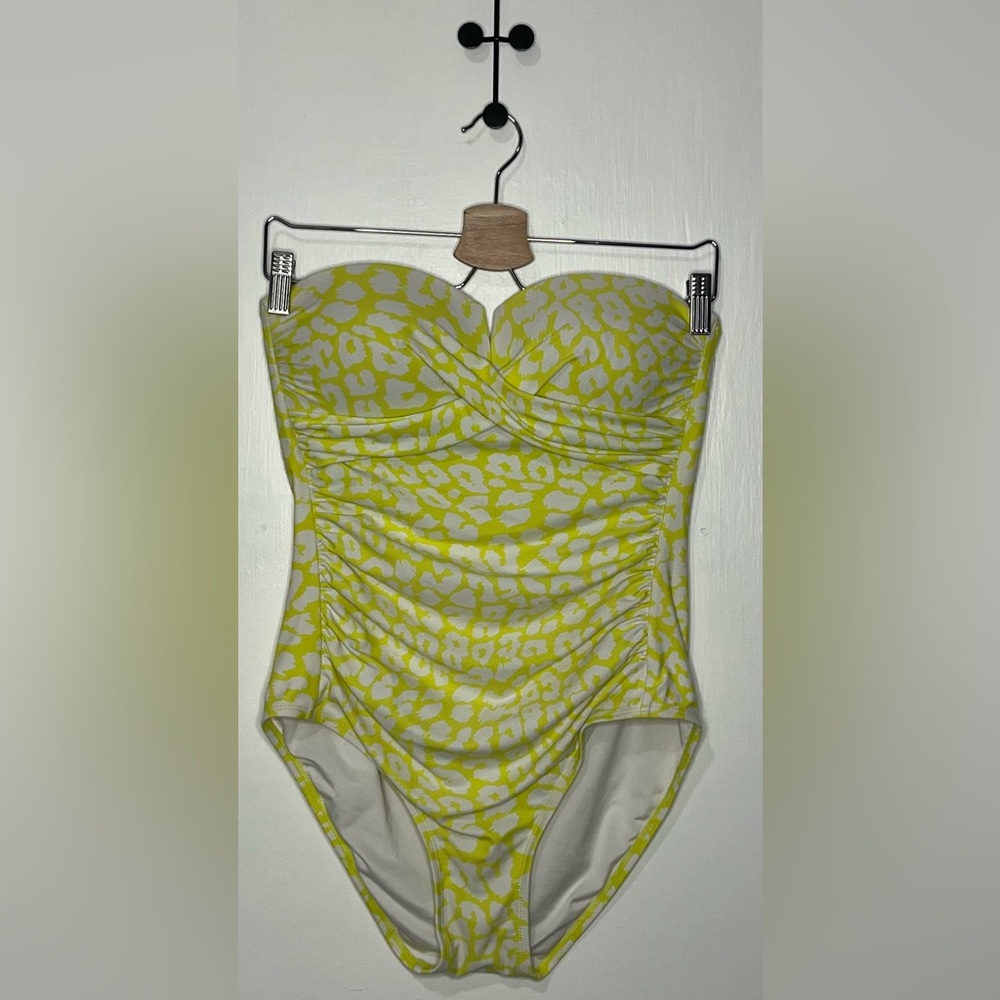 Calvin Klein Yellow and White One Piece Swimsuit with Sweetheart Neckline